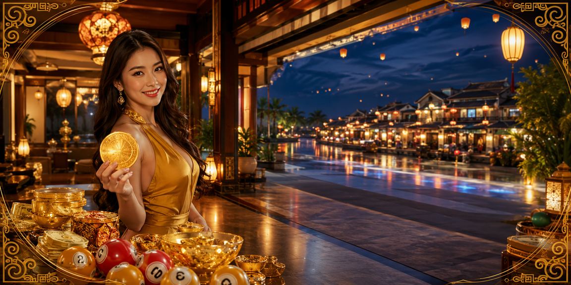 Phong cảnh Hội An về đêm với đèn lồng và cửa sổ xổ số truyền thống